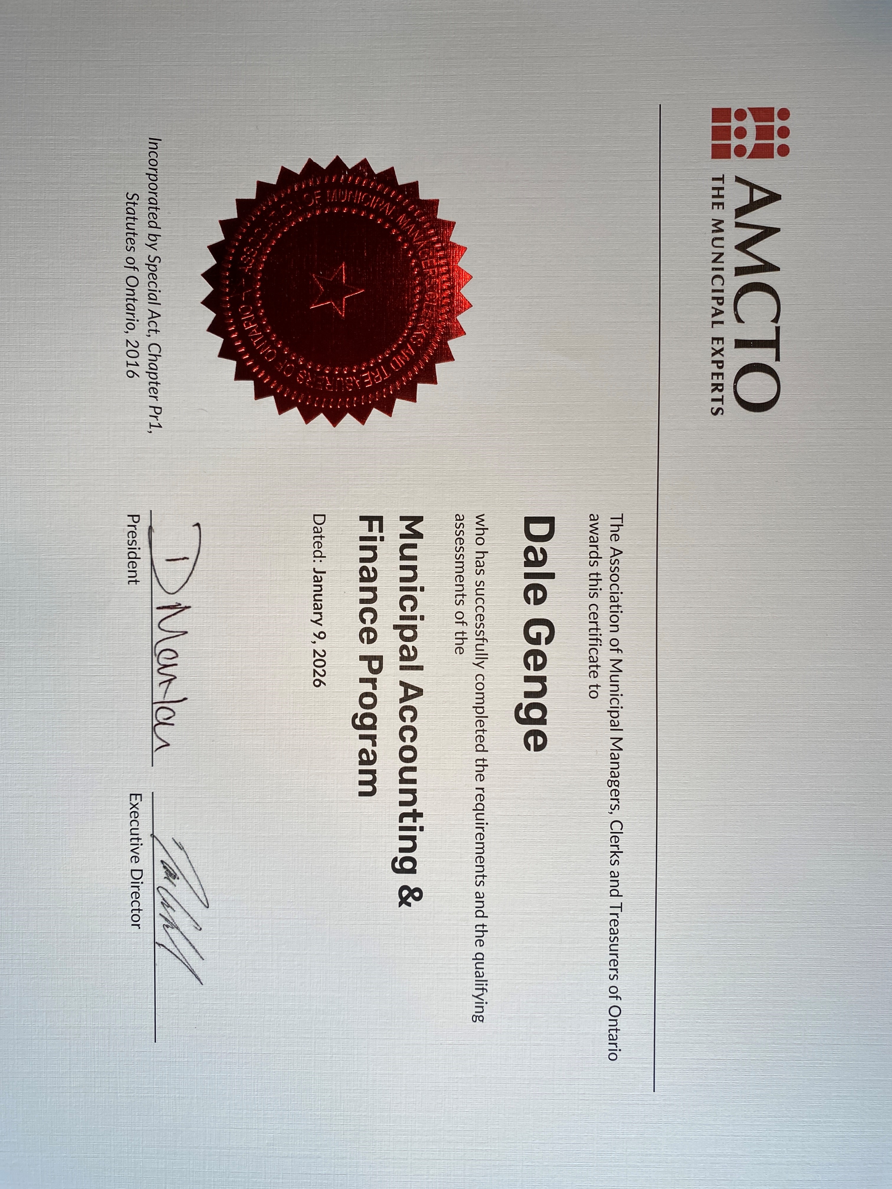 Dale's Certificate in Municipal Finance